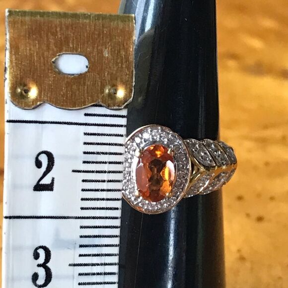 Natural Orange Garnet Sterling Silver 18k Yellow Gold Vermeil Ring Size 7 - Picture 6 of 8